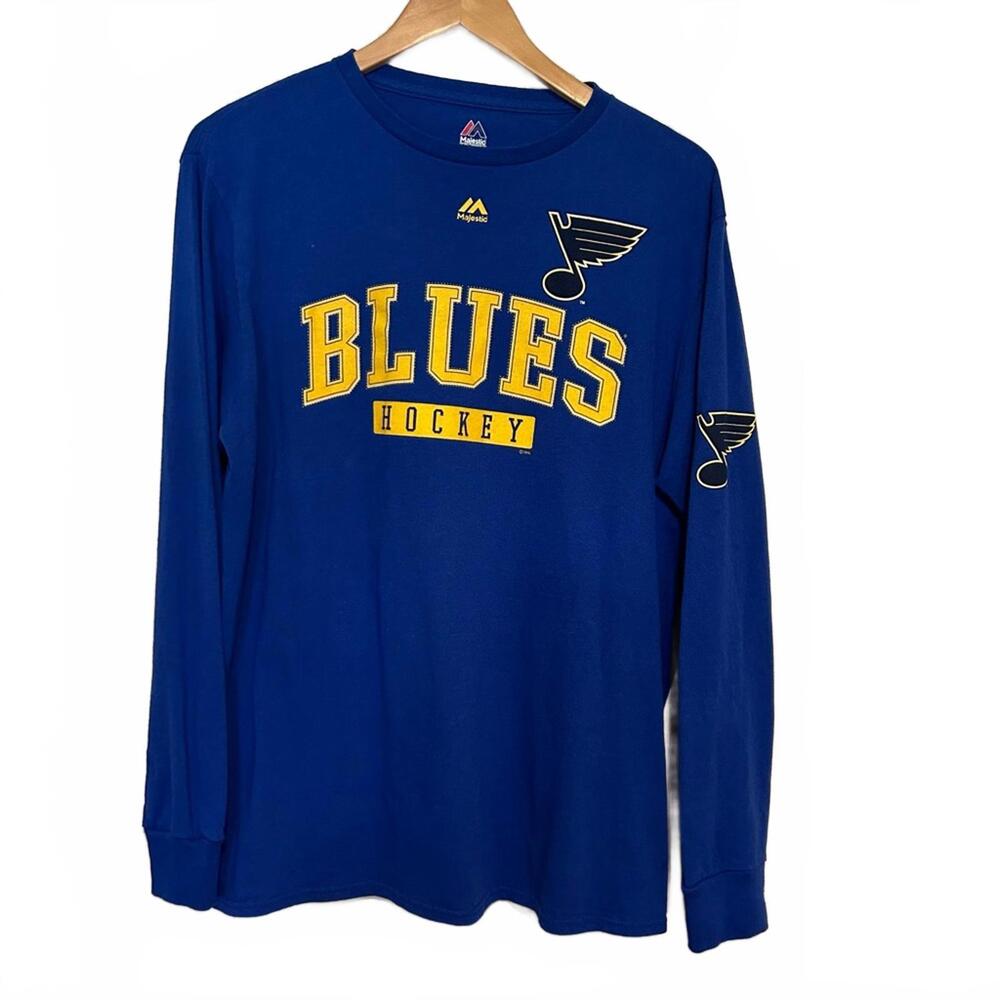St Louis Blues Hockey Majestic NHL Long Sleeve Royal Blue T-Shirt | Size Large